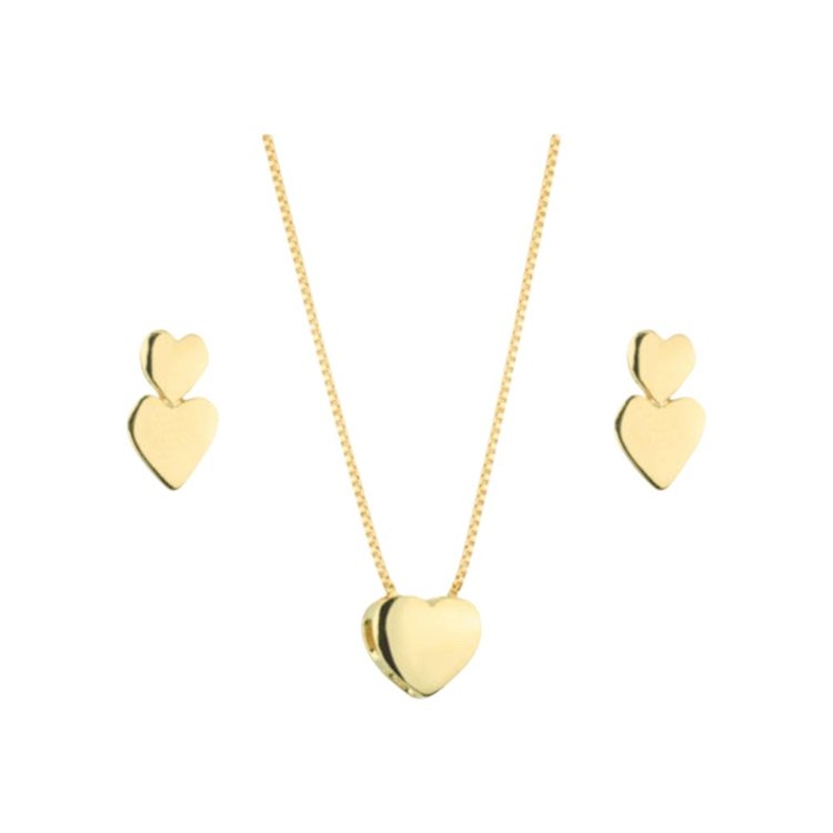 Conjunto de Colar e Brinco Coração Semijoia