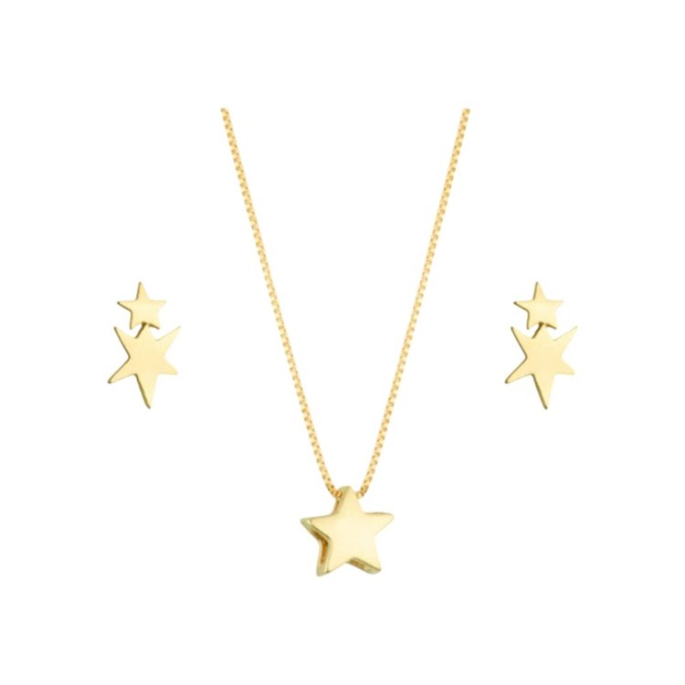 Conjunto Colar e Brinco Estrela Semijoia