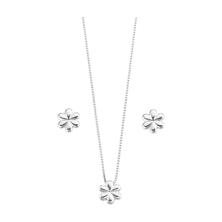 Conjunto Colar e Brinco Flor em Prata 925