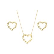 Conjunto Colar e Brinco  Coração Corrente Semijoia