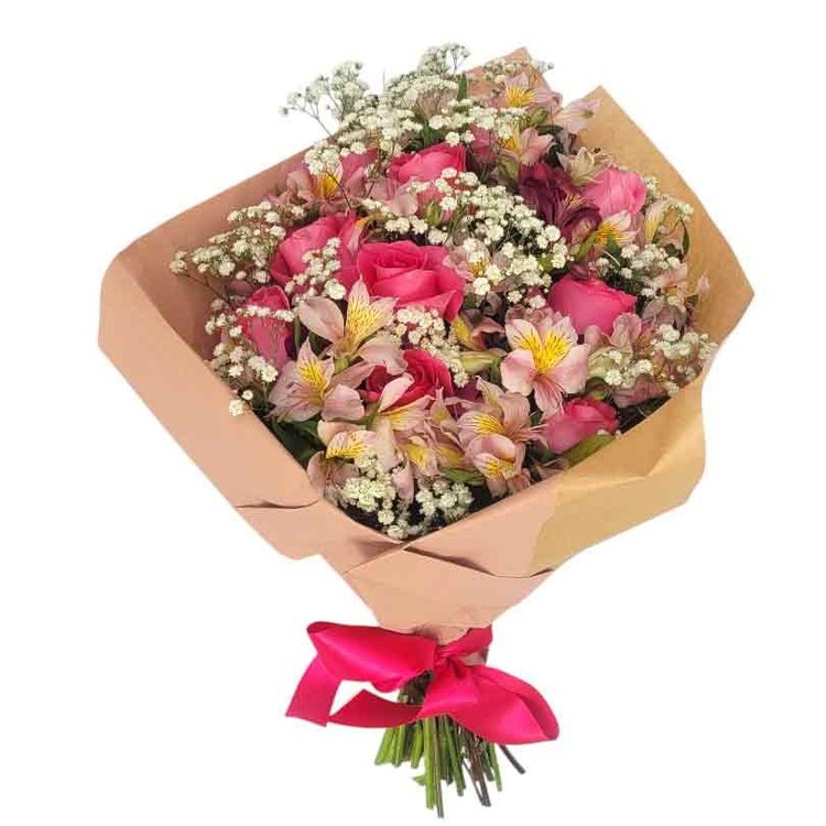 Buquê de Rosa Pink e Flores Campestres em Brasília