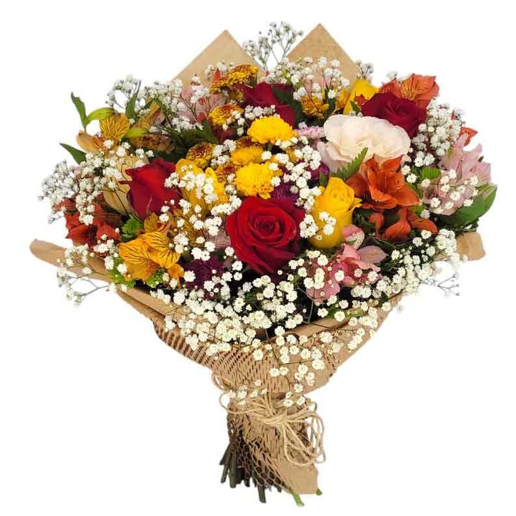 Buquê de Rosas Coloridas e Flores Mistas