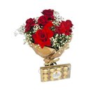 Buquê com 6 Rosas Colombianas e Chocolate