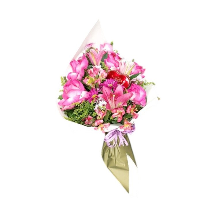 Buquê de Rosas Rosadass e Bombons Importados Lindt