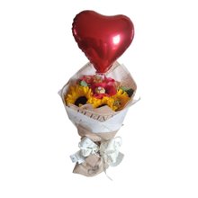 Buquê Amor Amarelo Girassol Ferrero e Balão 