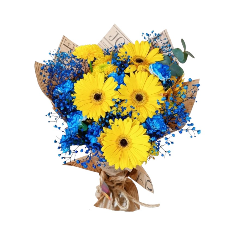 Buquê de Gérberas Amarelas Encanto do Sol e Estrelas