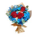 Buquê de Rosas com Flores Azuis Dois Tons de Amor