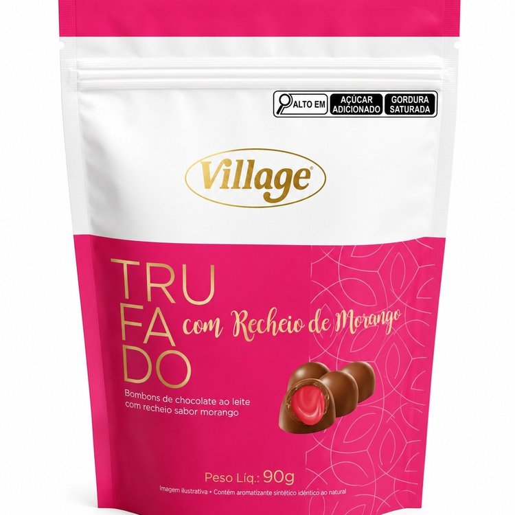 Bombom de Chocolate ao Leite com Recheio Sabor Morango