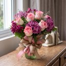 Vaso Essência Floral com Rosas e Astromélias