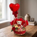 Cesta amor com chocolate e ursinho