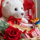 Cesta amor com chocolate e ursinho