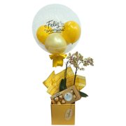 Caixa Feliz Aniversário Orquídea com Ferrero e Balão