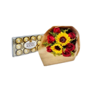 Buquê De 2 Girassóis E 6 Rosas Vermelhas Com Ferrero