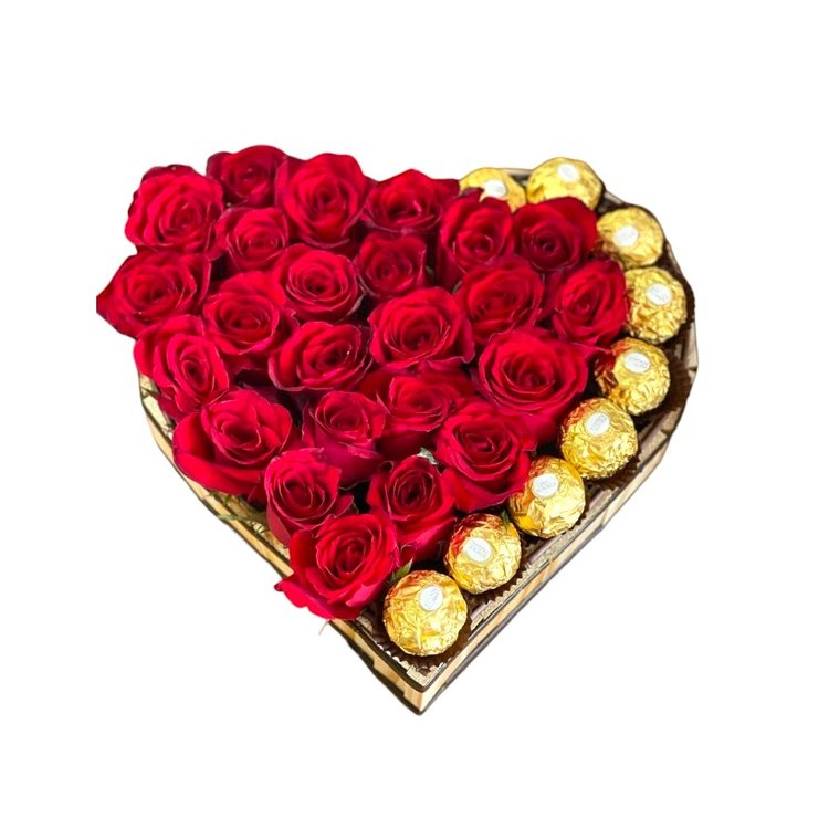 Mimo de Coração Rosas e Ferrero