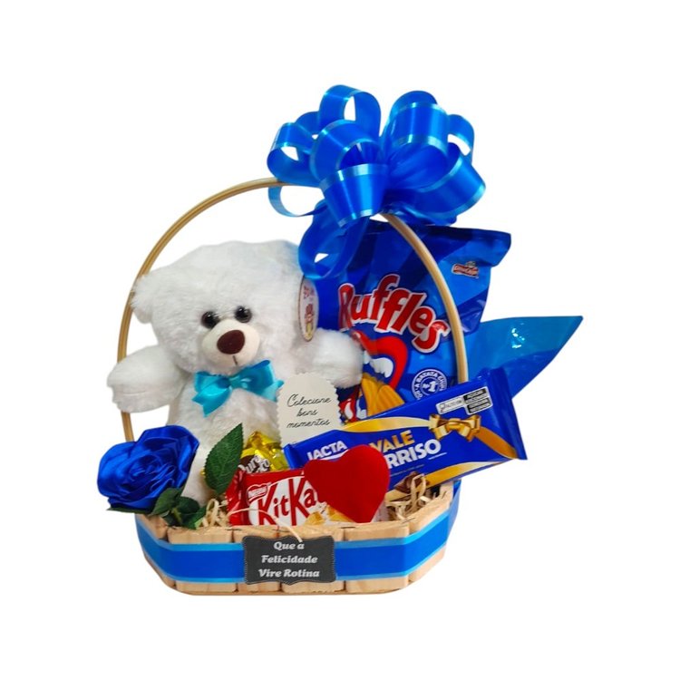 Cesta de Pelucia e Rosa Azul