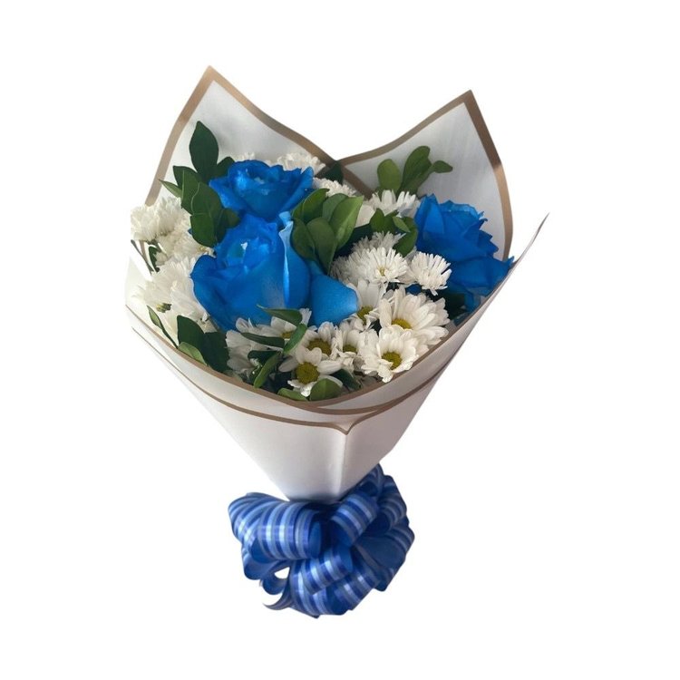 Buquê de Rosas Azuis com Flores Brancas