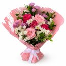  Buquê de Rosas em Tons de Rosa e Flores do Campo