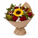Buquê Girassol com Rosas Vermelhas Premium