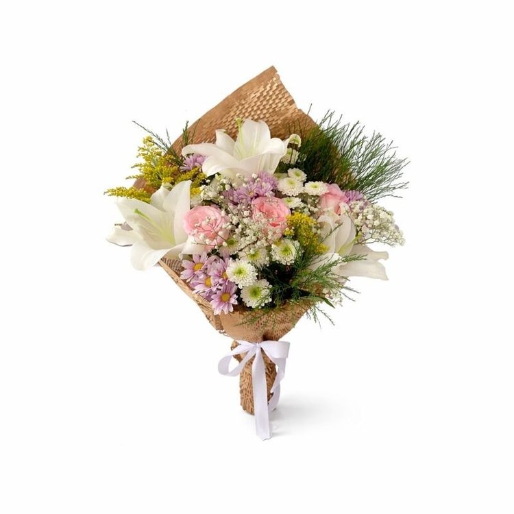 Buquê Delicado e Elegante Lírios Branco e Rosas