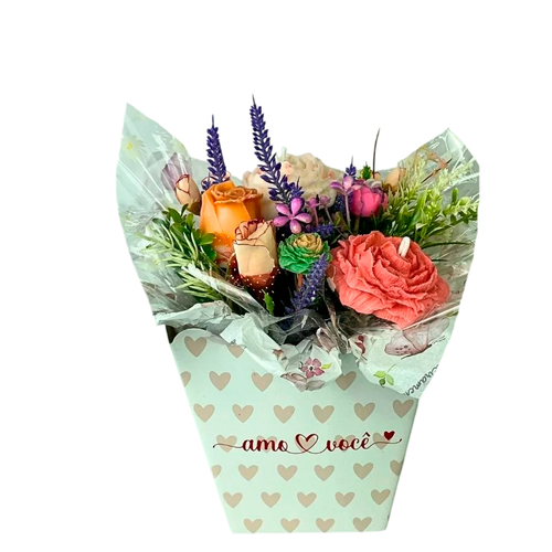 Arranjo Aromatico Flores de Cera Afetivo Amo Você