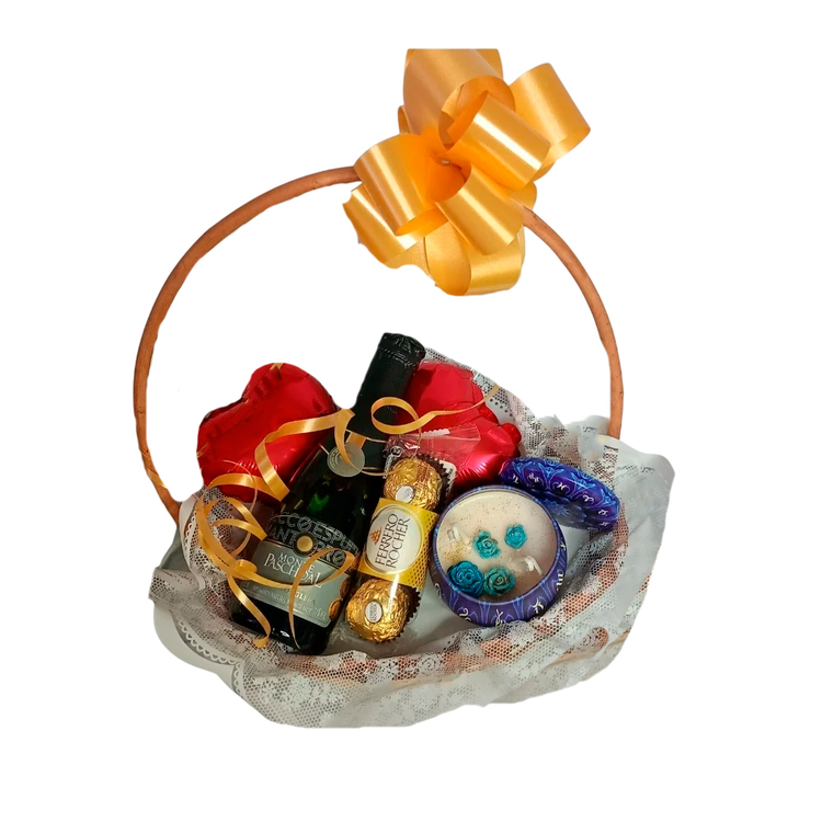 Cesta Masculina com Vinho e Vela Aromática