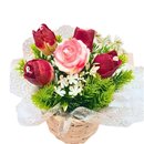 Cesta Arranjo de Velas Aromáticas Rosa e Tulipas