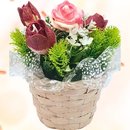 Cesta Arranjo de Velas Aromáticas Rosa e Tulipas