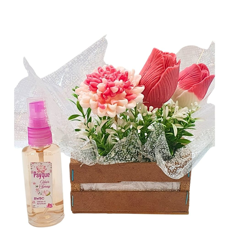 Arranjo flores Cera Dalia, Botão Rosa E hair Spray