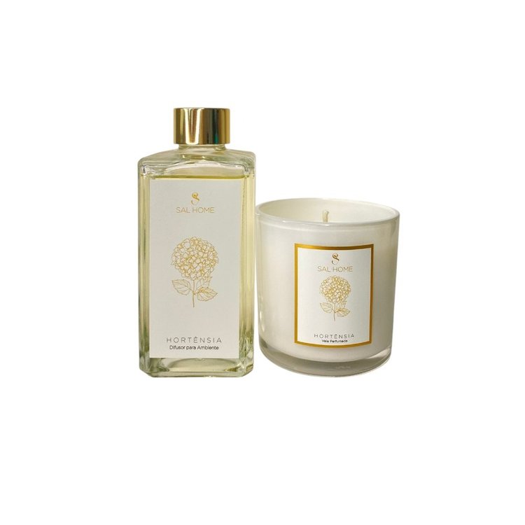 Kit Presente Vela Perfumada e Difusor Hortênsia