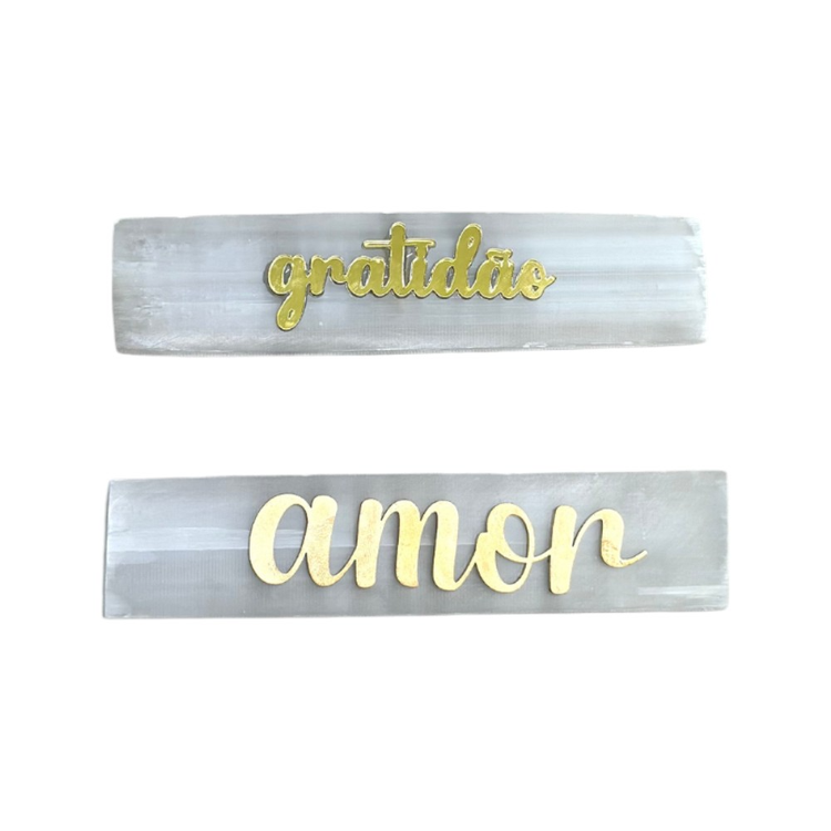 Kit 2 Chapas de Selenita Amor e Gratidão