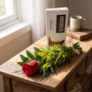 Botão de Rosa Vermelha Premium com Chocolate Amandita