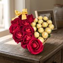 Cesta Coração Bombons Ferrero Rocher Rosas Vermelhas