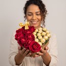 Cesta Coração Bombons Ferrero Rocher Rosas Vermelhas