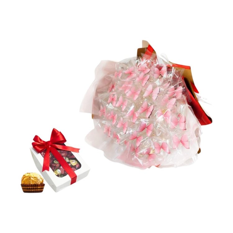 Buquê Borboleta Vermelha Pisca Led 30 Un e Ferrero