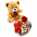 Urso Pelúcia Bandeja Bombons Lacta Rosa Vermelha Artif