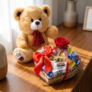 Urso Pelúcia Bandeja Bombons Lacta Rosa Vermelha Artif