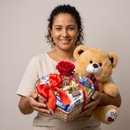 Urso Pelúcia Bandeja Bombons Lacta Rosa Vermelha Artif
