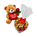 Urso Pelúcia 30 cm Bandeja Bombons Rosa Vermelha Artif