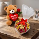 Urso Pelúcia 30 cm Bandeja Bombons Rosa Vermelha Artif