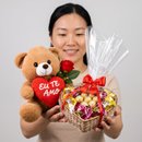 Urso Pelúcia 30 cm Bandeja Bombons Rosa Vermelha Artif