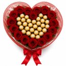 Buquê Coração 28 Ferreros Rocher 15 Rosas Vermelhas