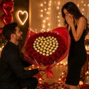 Buquê Coração 43 Ferreros Rocher 20 Rosas Vermelhas 
