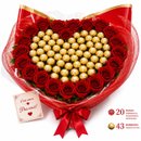 Buquê Coração 43 Ferreros Rocher 20 Rosas Vermelhas 