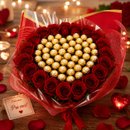 Buquê Coração 43 Ferreros Rocher 20 Rosas Vermelhas 