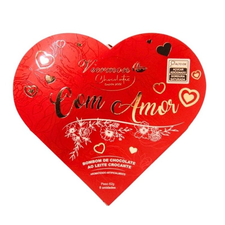Caixa Coração Viermon 5 Bombons Chocolate Leite Crocan