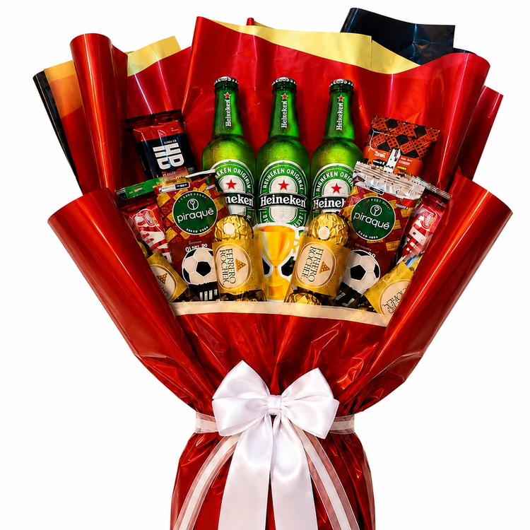 Buquê 3 Cervejas Heineken  Chocolates Petiscos