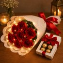 Buquê 7 Rosas Vermelhas Artificiais+ Pisca Led+Ferrero