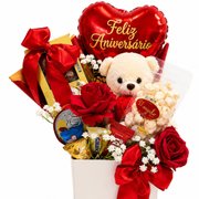 Kit Parabéns Ferrero Rocher Urso Doces Rosas