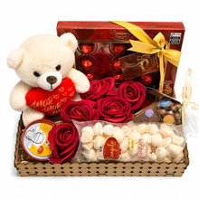 Cesta Grande Presente Urso Pelúcia Rosas Artificias