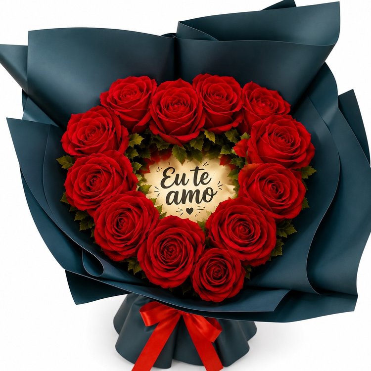 Buquê 12 Rosas Vermelhas Artificiais Formato Coração